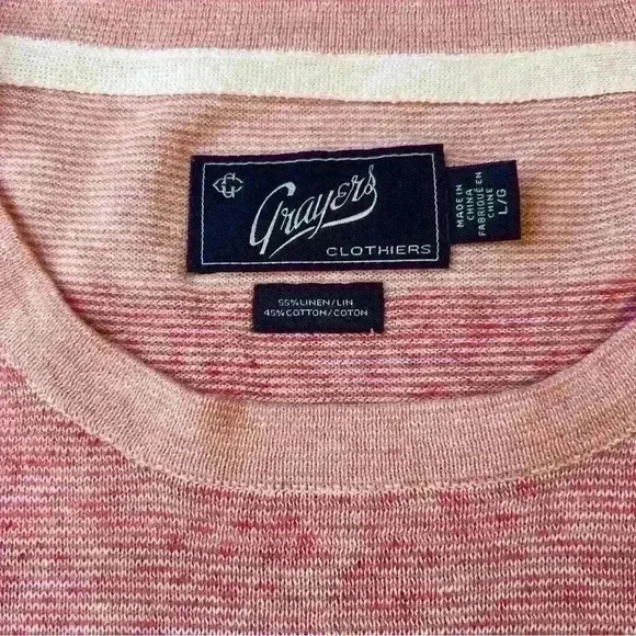 Vtg GRAYERS Clothiers Sweater Mens red and pink linen blend sweater size large - Picture 4 of 4